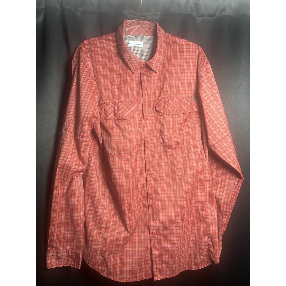 Columbia Sportswear Red‎ Plaid Utility Fishing Hiking Shirt Mens Large